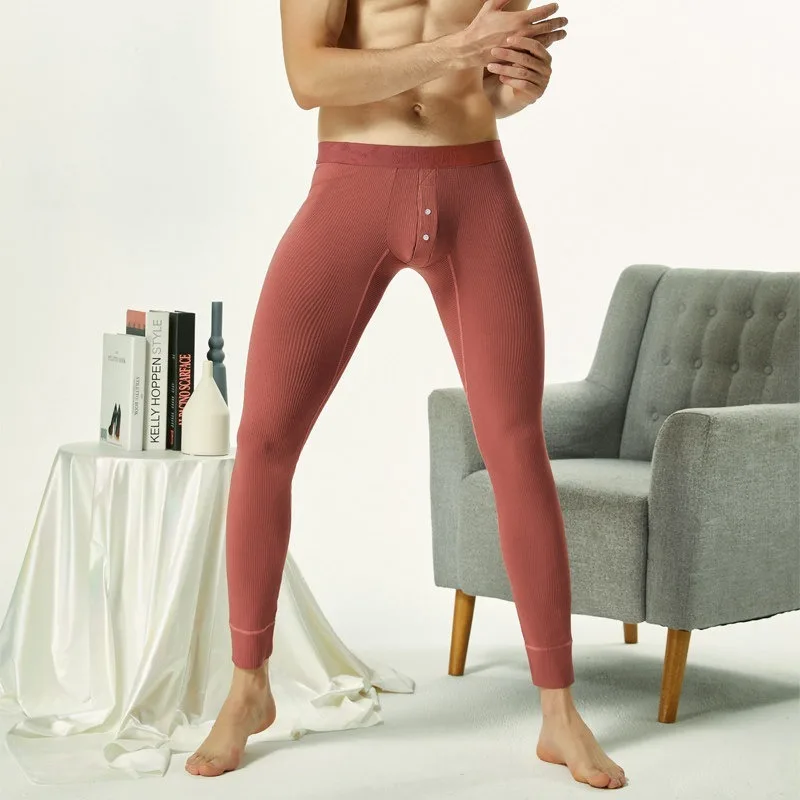 Thermal Underwear Bottoms for Men Winter Autumn Warm Trouser Pants Teenager Thin Velvet Elastic Button Lingerie Basic Long Johns