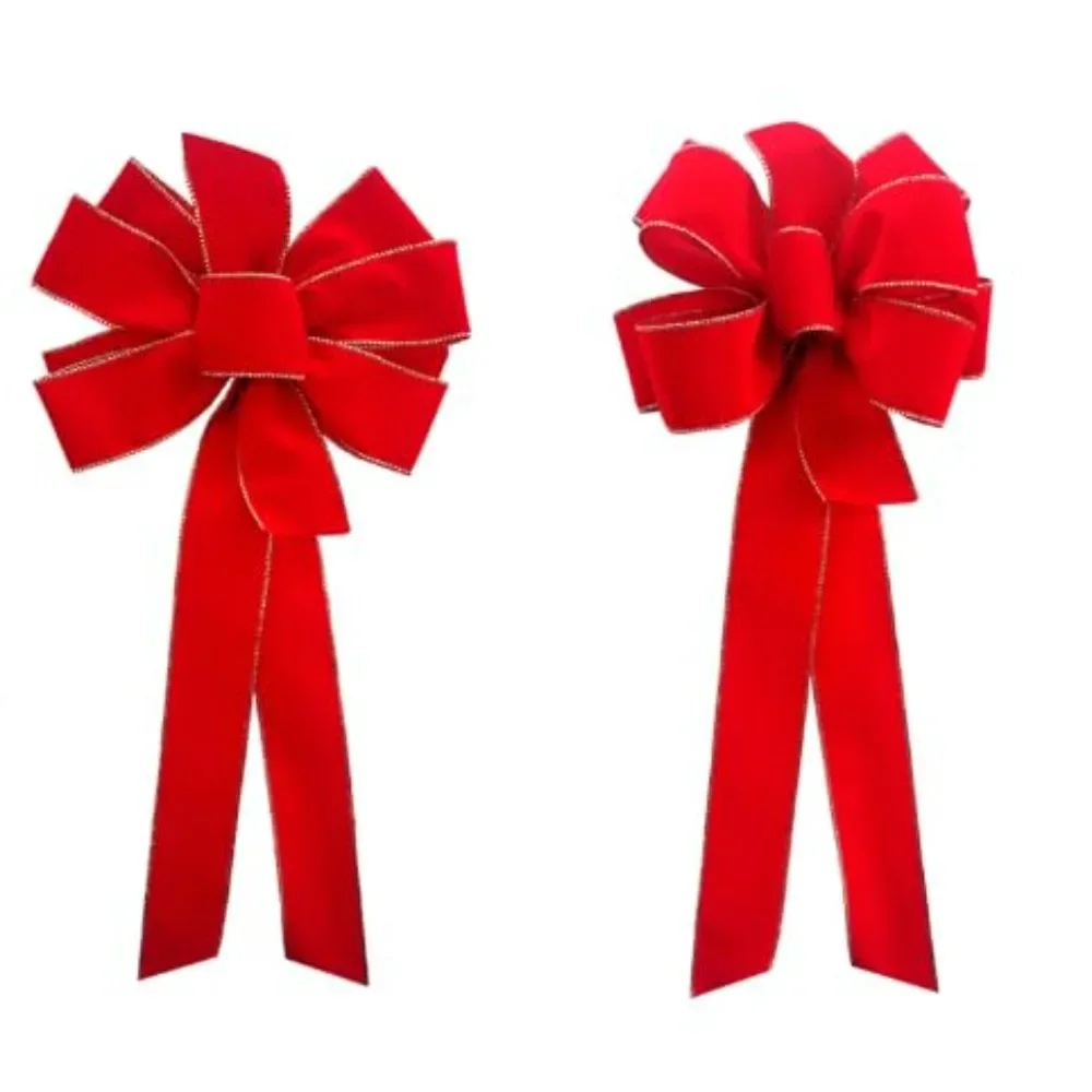 

24-Pack Christmas Bows 10" x 26" Handmade with 2.5" Red Velvet Gold Wired Edge Ribbon