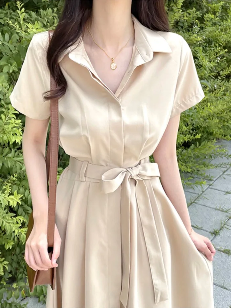 Sommer langes Hemd Kleid Frauen Mode Rüschen plissiert koreanischen Stil lose Damen Kleider Kurzarm lässig Frau Kleid