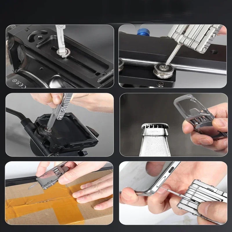 EDC Beer Bottle Opener Hanging Buckle Camera Tool Folding Hexagonal Straight Cross Screw Unboxing Cutting Tools