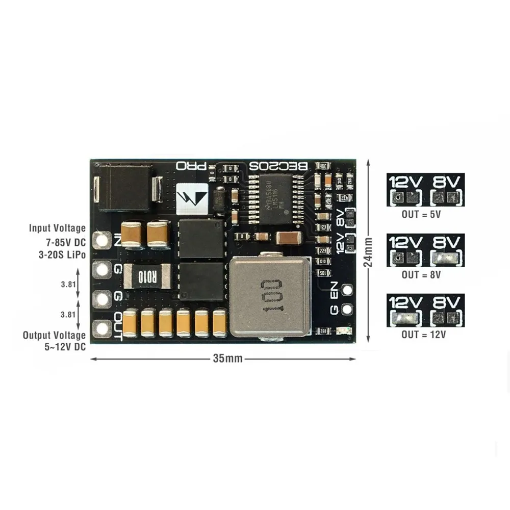 7-85V to 5.2V 8V 12V 5A Synchronous Buck BEC Power Module TVS Protection Thermal Shutdown Step Down Regulator for Aircraft Model