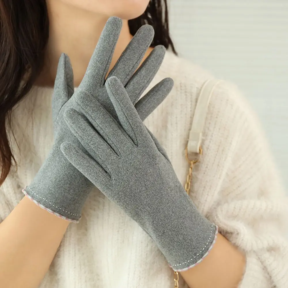 Soft Warm Ski Outdoor Point Finger Cycling De velvet Korean Style Mittens Women  Gloves Touch Screen Gloves