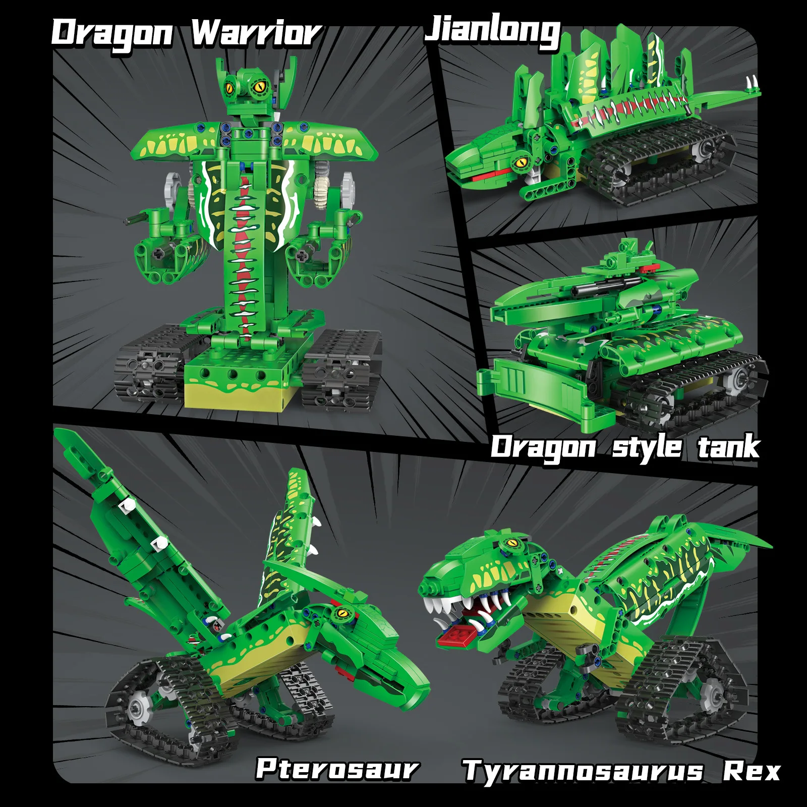 269PCS 5-in-1 Programmable Dinosaur Robot Building Blocks Kit Mechanical Rex Assembled Educational Toy Car Kid Gift K96184