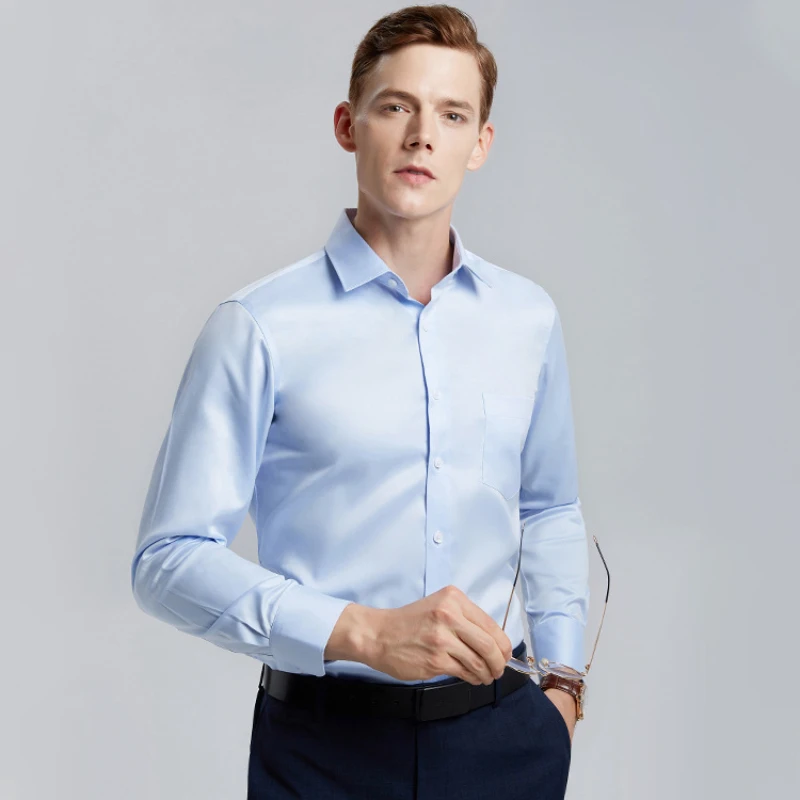 Camisa 100% de algodón con botones de gran tamaño, camisa de manga larga antiarrugas con amoníaco líquido para hombres, camisa ajustada de negocios