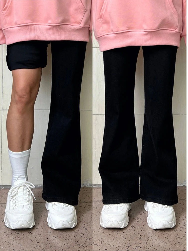 

High Waist Loose Fit Elastic Jeans Women's plus Size Bootcut Pants Slimming Effect Pear aped Body Bla Wide Leg Jeans