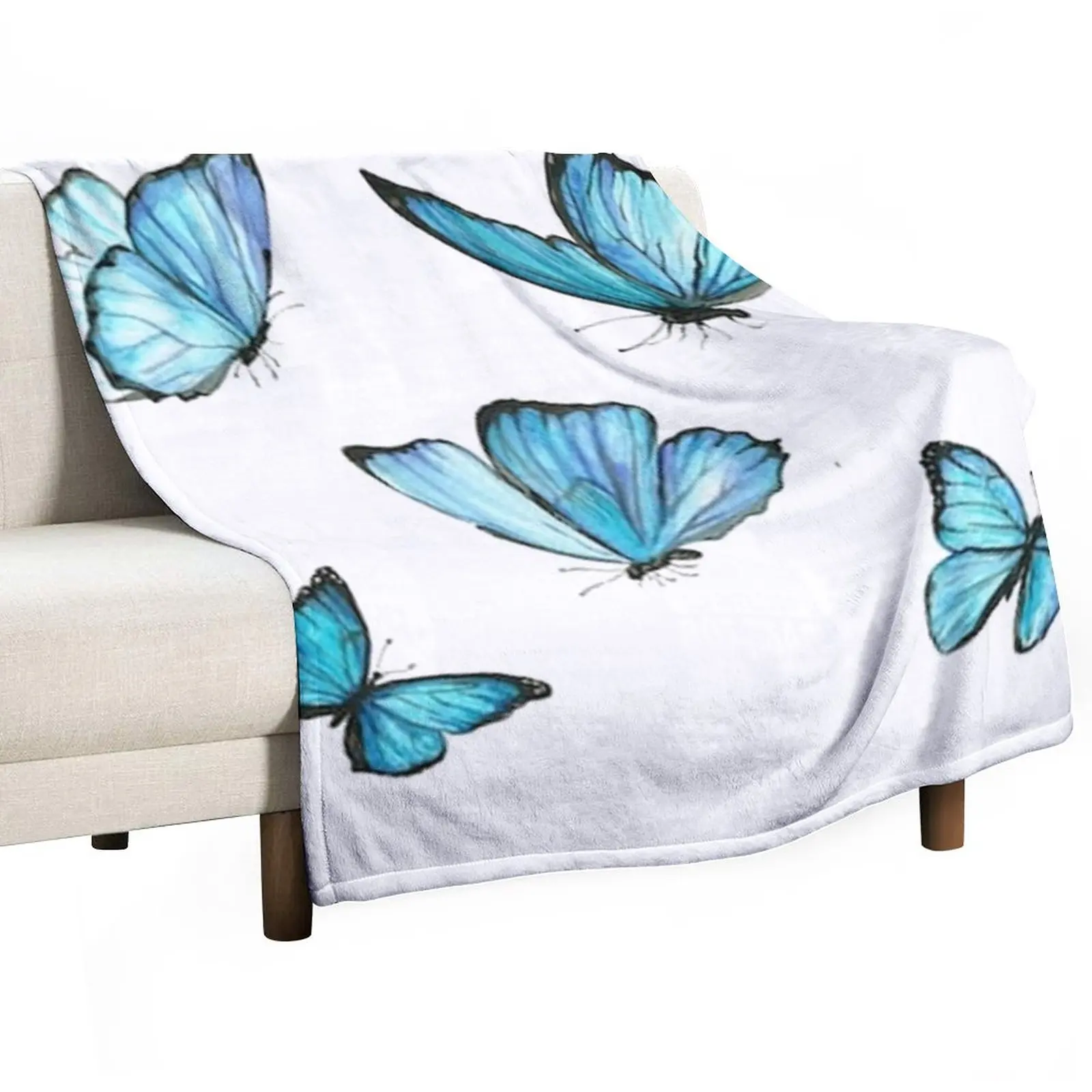 

Blue Watercolor Butterflies Throw Blanket Decorative Sofa Blanket Quilt Blanket Large Blanket