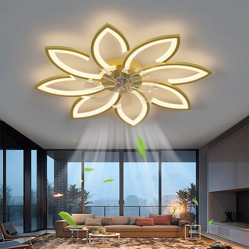 Flowers Design Ceiling Fan Lamp Remote Control 110v 220v Living Bedroom Electric Fan Light Luxury Restaurant Lamp Study Lamp