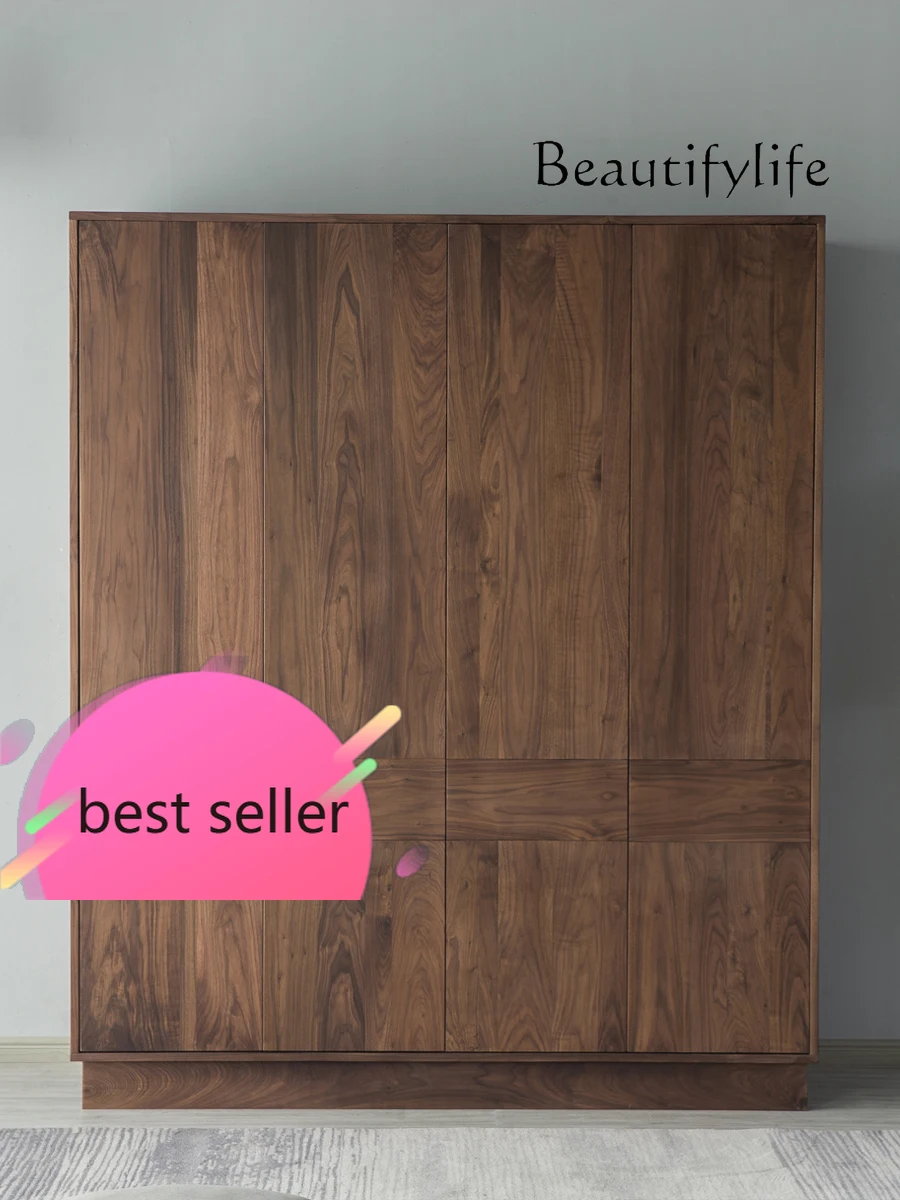 AT F خزانة ملابس بأربعة أبواب من خشب الجوز الأسود، خزانة ملابس عالية الجودة من الخشب الصلب، يمكن تخصيص خزانة ملابس غرفة النوم الاسكندنافية