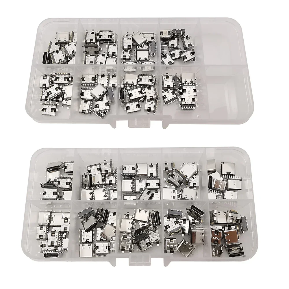 80/100Pcs Type C USB Charging Jack Welding Connectors 2Pin 6Pin 16Pin USB-C Socket For Mobile Phone PCB DIY Repair Kits