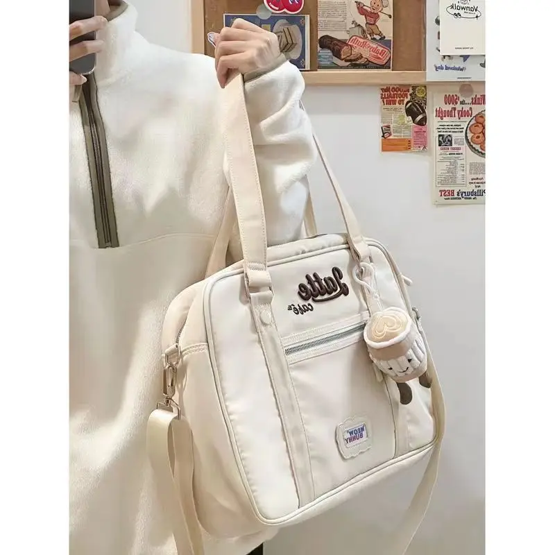 JIAERDI Vintage Casual Canvas Shoulder Bag Women Harajuku Aesthetic Zipper White Handbag Tote Bag Female Retro Crossbody Bags