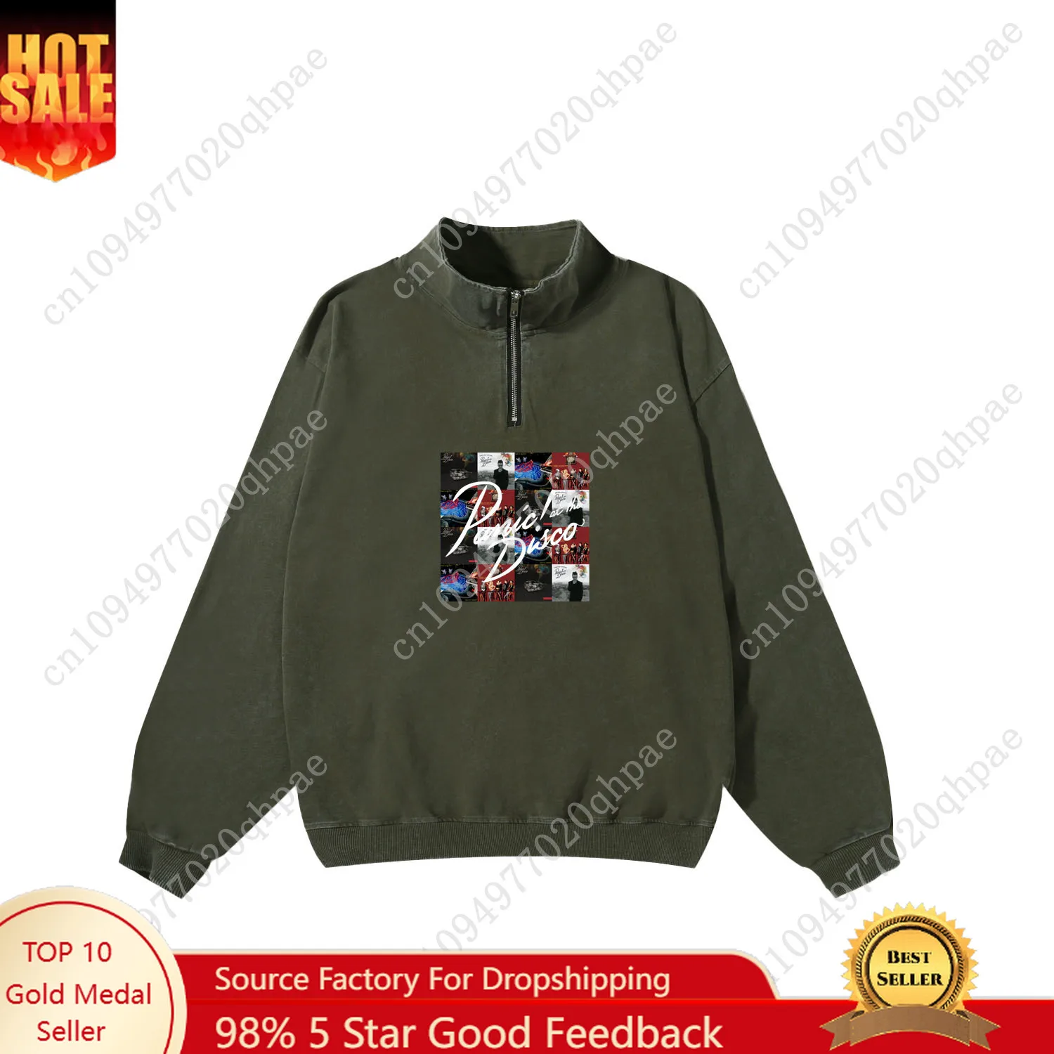 

Panic At The Disco Retro Sweatshirt Man Woman Teenager Vintage Pullover Half Zipper Sweat Shirt Photo Custom Made Sleeved Tshirt