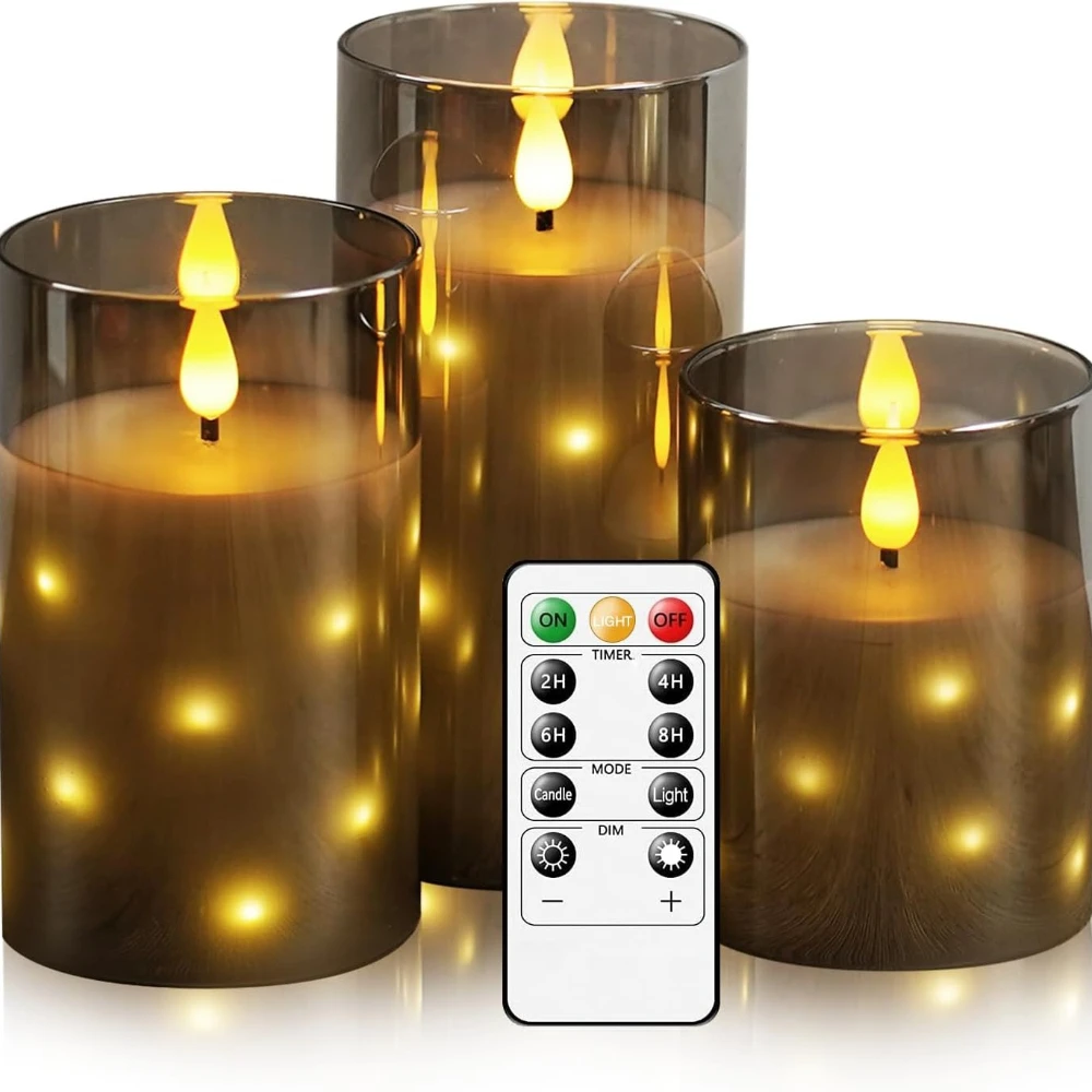 Flickering LED Candle Lights, Battery Operated Flameless Candles with Embedded Fairy Lights, Halloween Home Decoration for Table