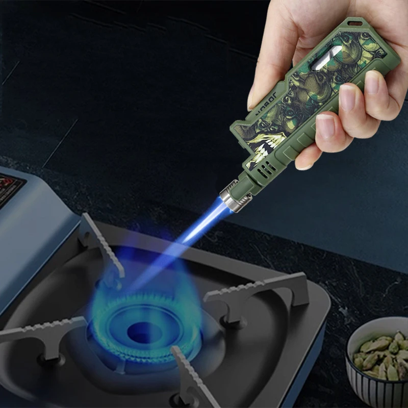 Outdoor Windproof Lighter Lighting Inflatable Barbecue Open Flame Extended Tactical Wind Camping Telescopic Igniter Tools