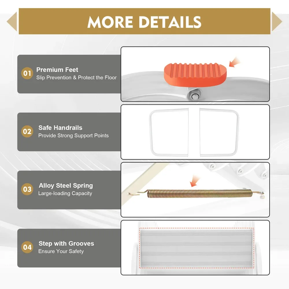 12 خطوة سلم تلسكوبي مثبت على الحائط غير قابل للانزلاق قابل للطي بسعة 881.85 رطل مصنوع من سبائك Al-mg متعدد الأغراض مع درابزين #5