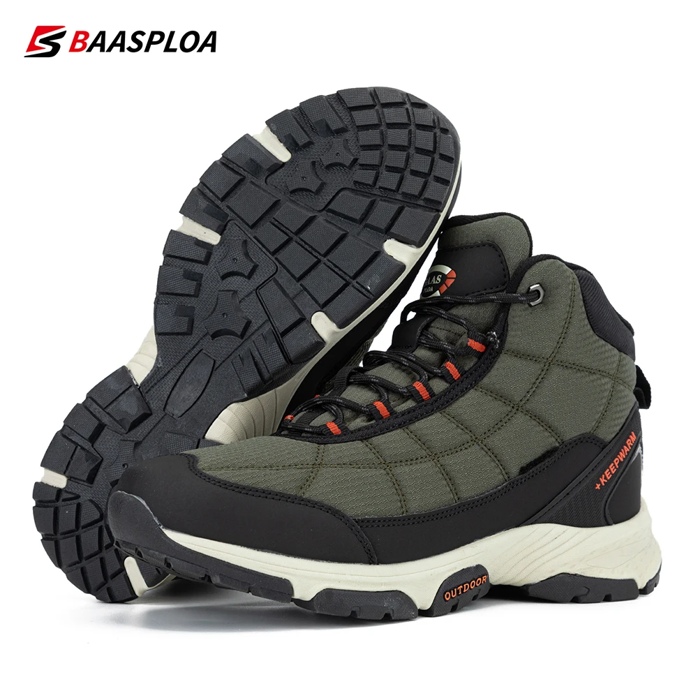 Baasploa, zapatos de invierno para hombre, zapatos de exterior, zapatos de senderismo, zapatillas de seguridad antideslizantes impermeables para acampar, botas informales, zapatos para caminar, hombre cálido