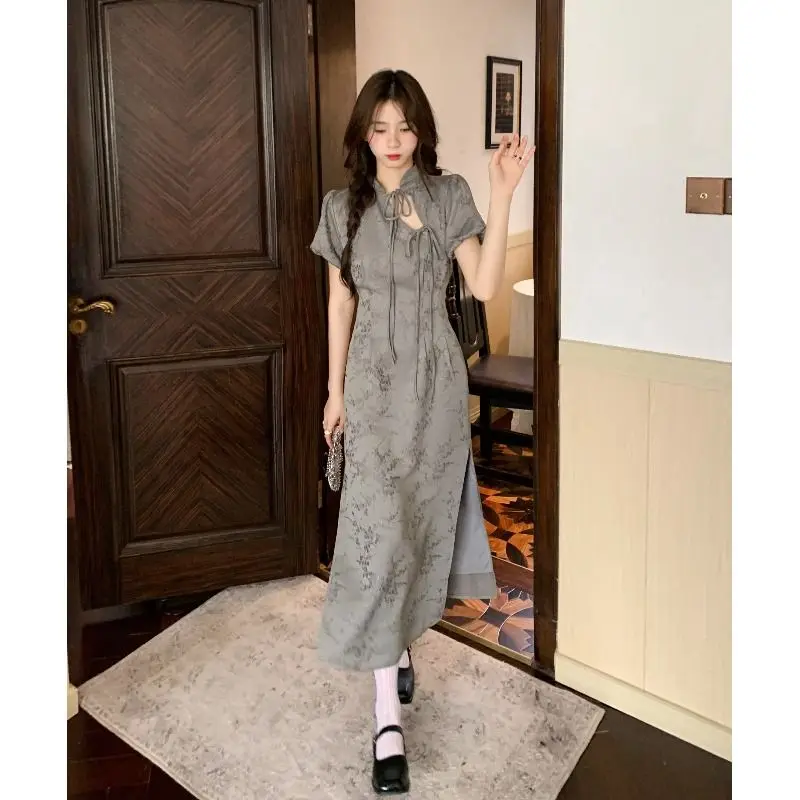 

2024 new chinese style improved qipao dress women's chinese style split long skirt modern daily sexy cheongsam daily qipao dress