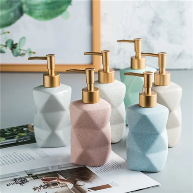 European Irregular Ceramic Lotion Bottle Bathroom Accessories Gold Press Head Hand Sanitizer Portable Dispensing Soap Dispenser