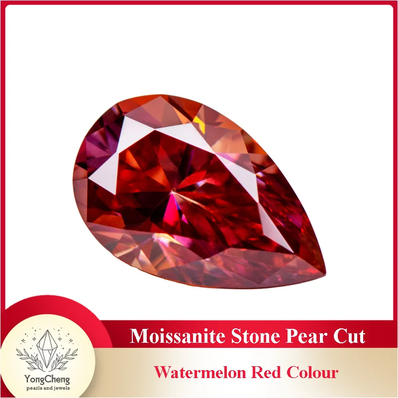 Moissanite Stone Pear Cut Watermelon Red Colour  Lab Created Gemstone Advanced Jewelry Making Materials with GRA Certificate