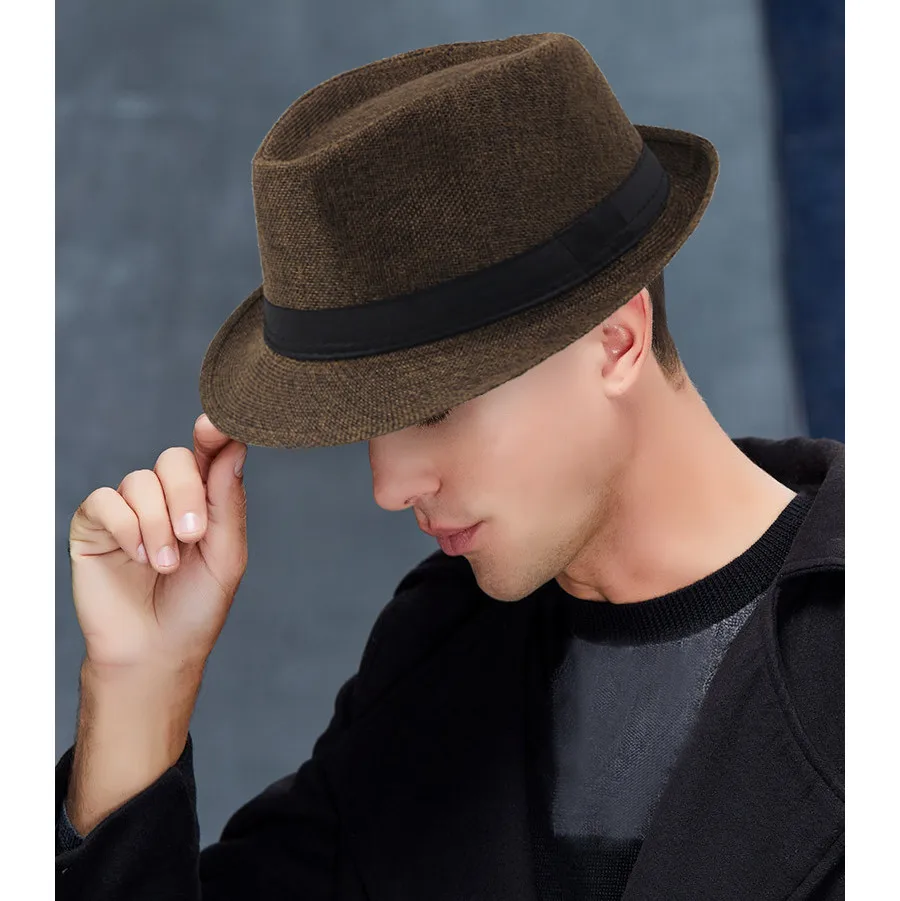 Four Seasons Fashion And Breathable Liner Straw Fedoras Hat For Men Casual Cowboy Jazz Cap Artistic Sunshade Party Bucket Hat