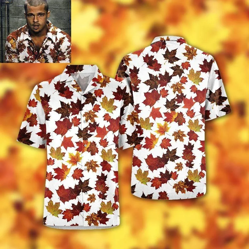 New Hawaiian Brad Pitt Merch Shirt for Men Maple Leaf Printed Casual Short Sleeve Tops Vintage Plus Size Summer Shirts