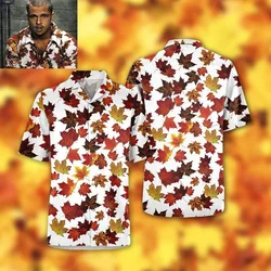 New Hawaiian Brad Pitt Merch Shirt for Men Maple Leaf Printed Casual Short Sleeve Tops Vintage Plus Size Summer Shirts