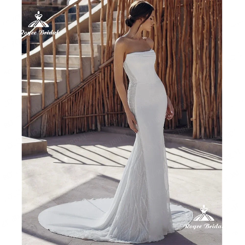 Roycebridal-Robe de Mariée Sirène en Satin à Col Bateau, Vêtement avec Traîne, Bio Poke, 2025