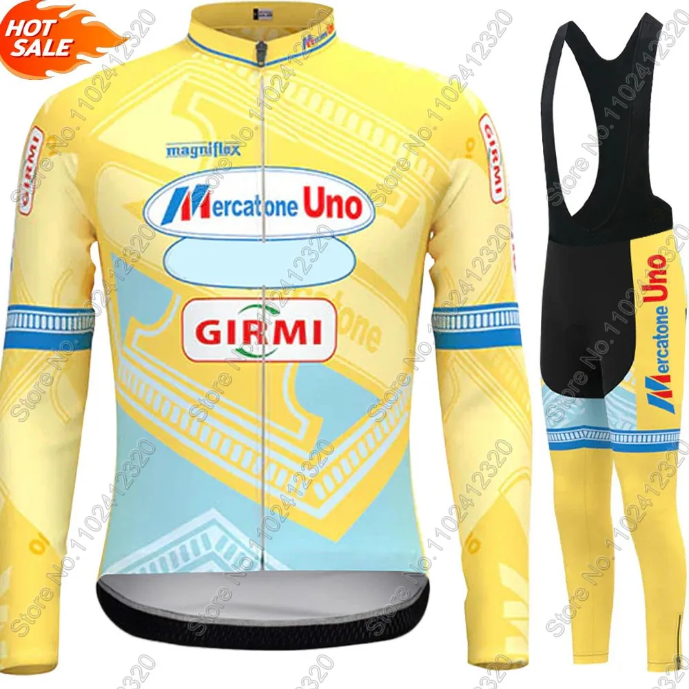 

2025 Mercatone Uno Yellow Team Cycling Jersey Set Summer Winter Clothing Suit Mens Long Sleeve MTB Bike Road Pants Bib Maillot
