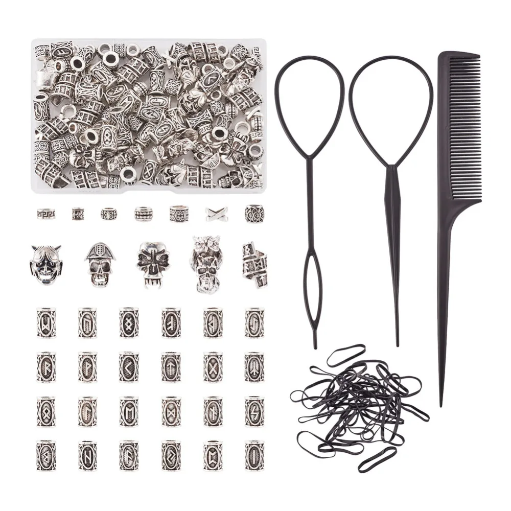 DIY Dreadlock Hair Jewelry Making Kit Including Skull Alloy European & Hair Pin Bun Maker & Elastic Thread Hair Ties & Tail Comb