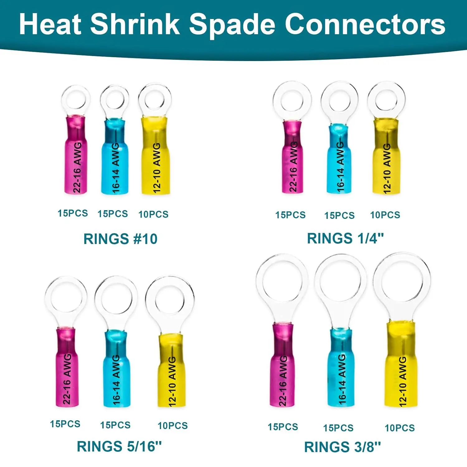 160PCS HRV Heat Shrink Ring Terminals Kit, Waterproof Insulated O-Type Cold Crimp Wire Cable Connectors
