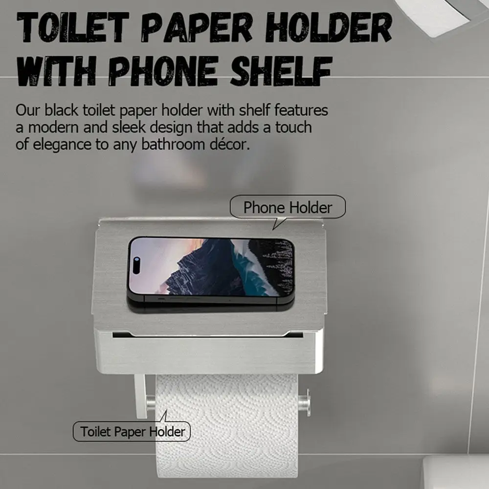 Stainless Steel Toilet Paper Holder Self-Adhesive Storage Box Wall Mounted Wipe Dispenser Easy To Install Strong Load Bearing