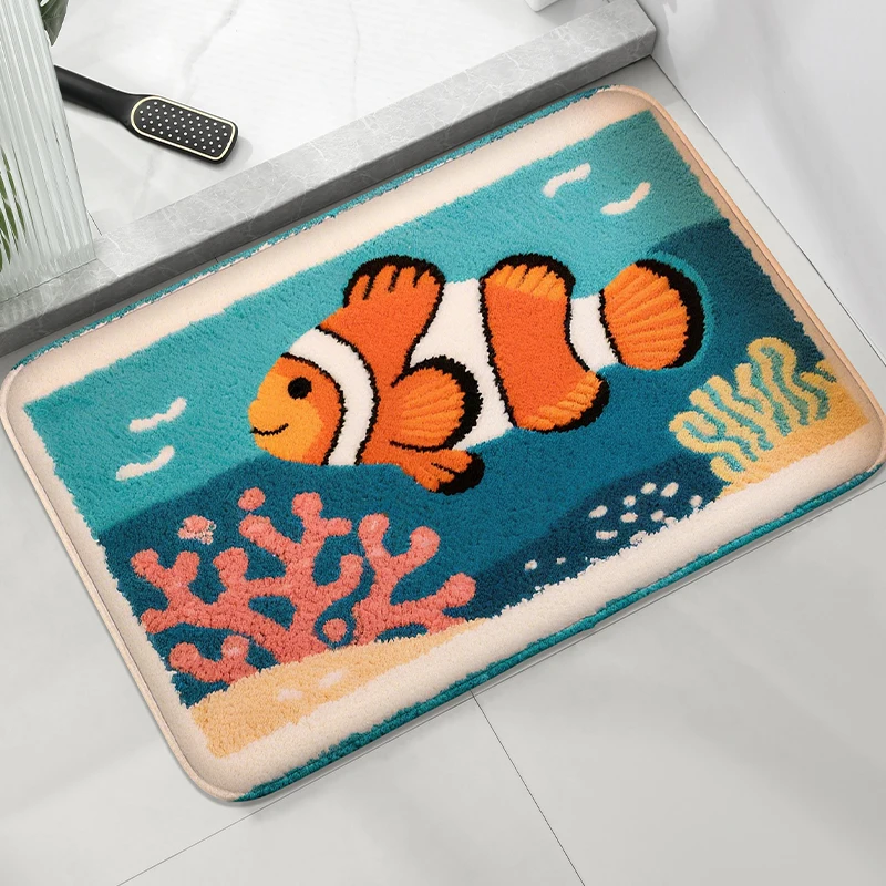 Roll Wolf Shell Bathroom Floor Mat, Bathroom Anti Slip Mat, Modern Decorative Mat, Absorbent Foot Mat, Machine Washable