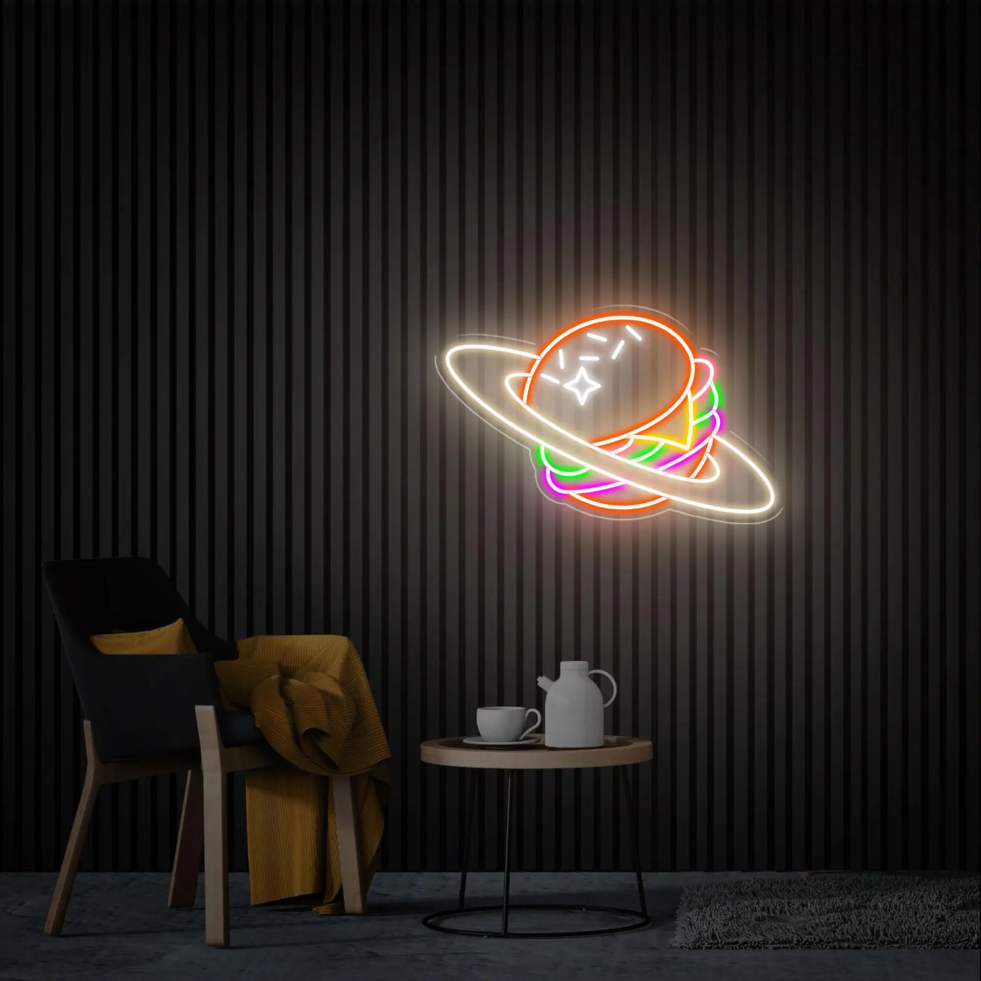 Hamburger Neon Sign Handmade Burger Planet Wall Decor Dimmable USB Sign Cafe Decor Fast Food Restaurants Neon