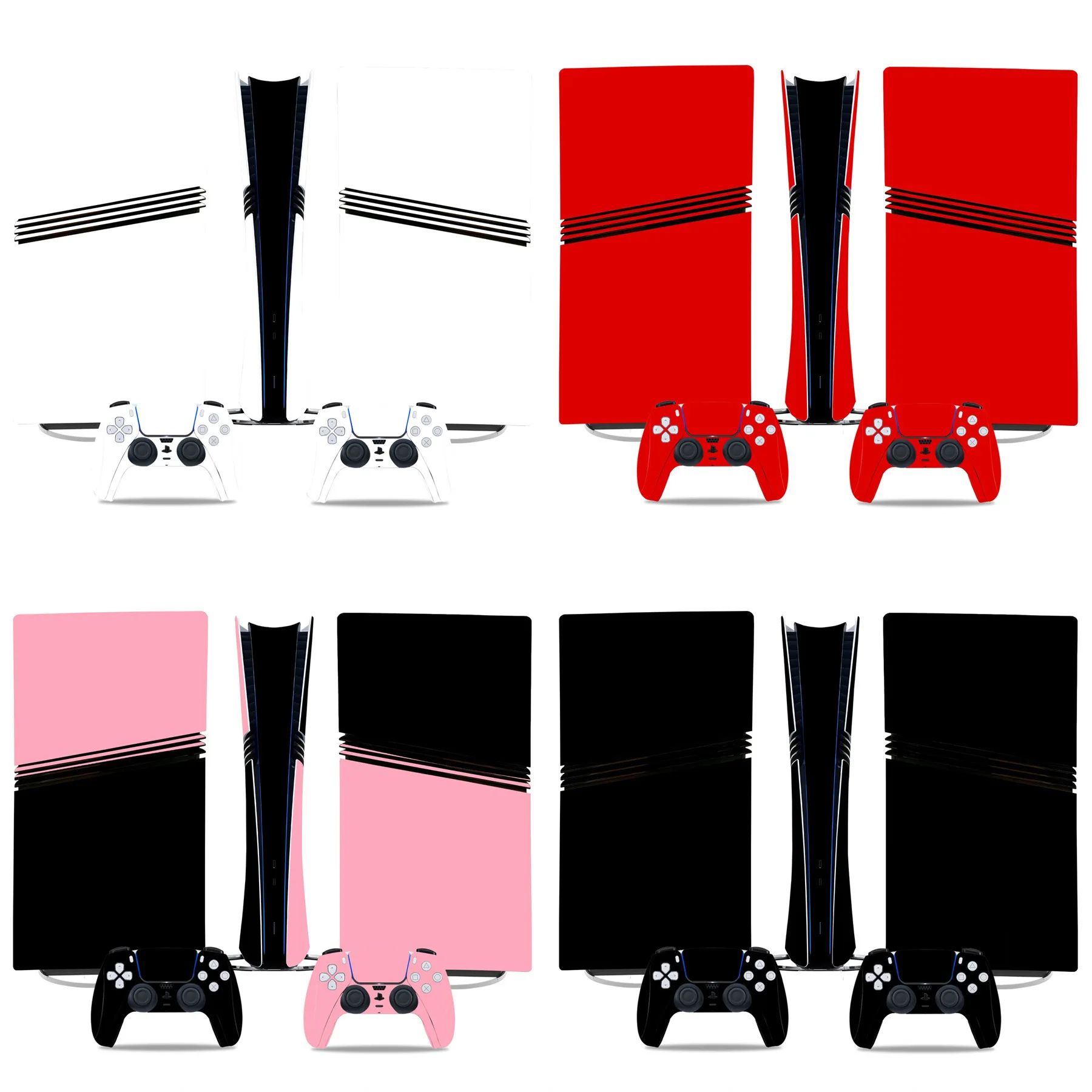 For PS5 Pro: Solid Color PVC Skin Sticker for Console & Controller, Easy to Apply & Remove Without Residue