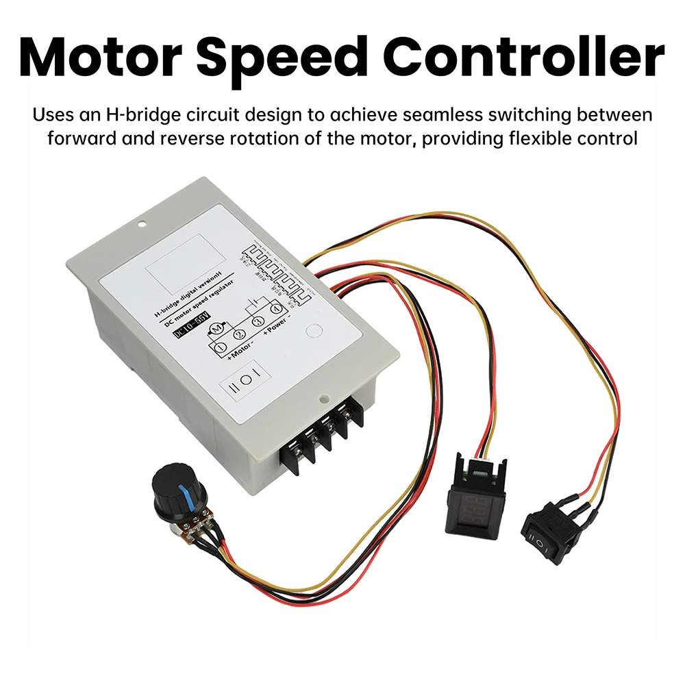 DC 10-55V 20A PWM DC Motor Speed Controller Start Stop Switch Forward and Reverse Rotation Digital Percentage Tachometer