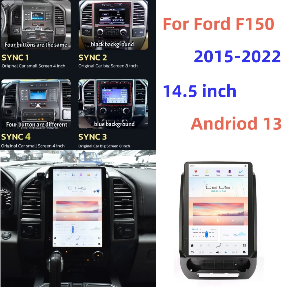 14.4/12.3 inch Vertical Screen Stereo Car Radio For Ford Raptor F150 F250 F350 F450 2015 - 2022 Android 13 Car Multimedia Player