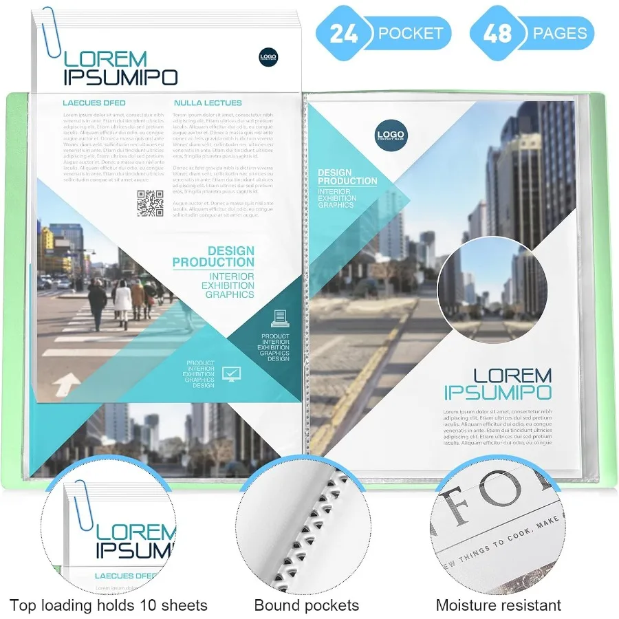 6 عبوات من الألواح البلاستيكية مع أكمام بلاستيكية 24 جيبًا لمحفظة العرض الفنية مقاس 8.5 × 11 بوصة مجلد محفظة فنية مع Cle