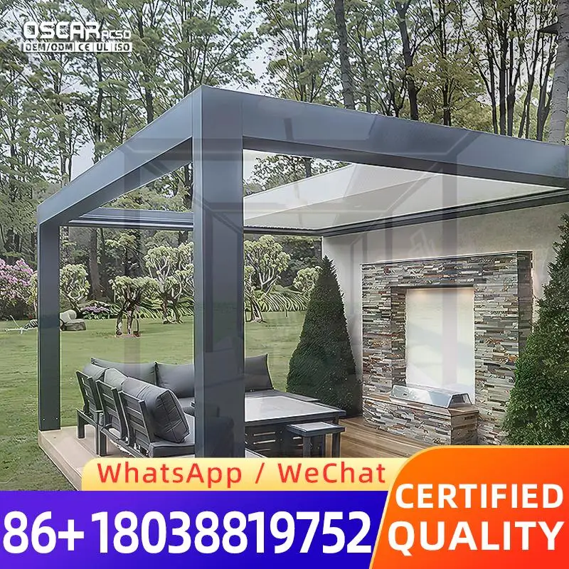 عريشة ألومنيوم خارجية مقاومة للماء على شكل سقف معدني للحديقة