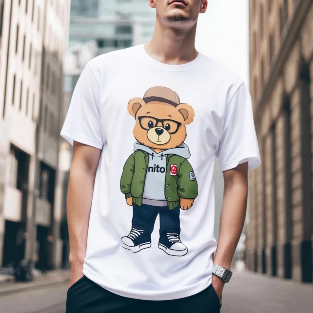 

Мужская повседневная футболка Teevo с милым медведем в очках и шляпе с принтом, уличная одежда, повседневная одежда