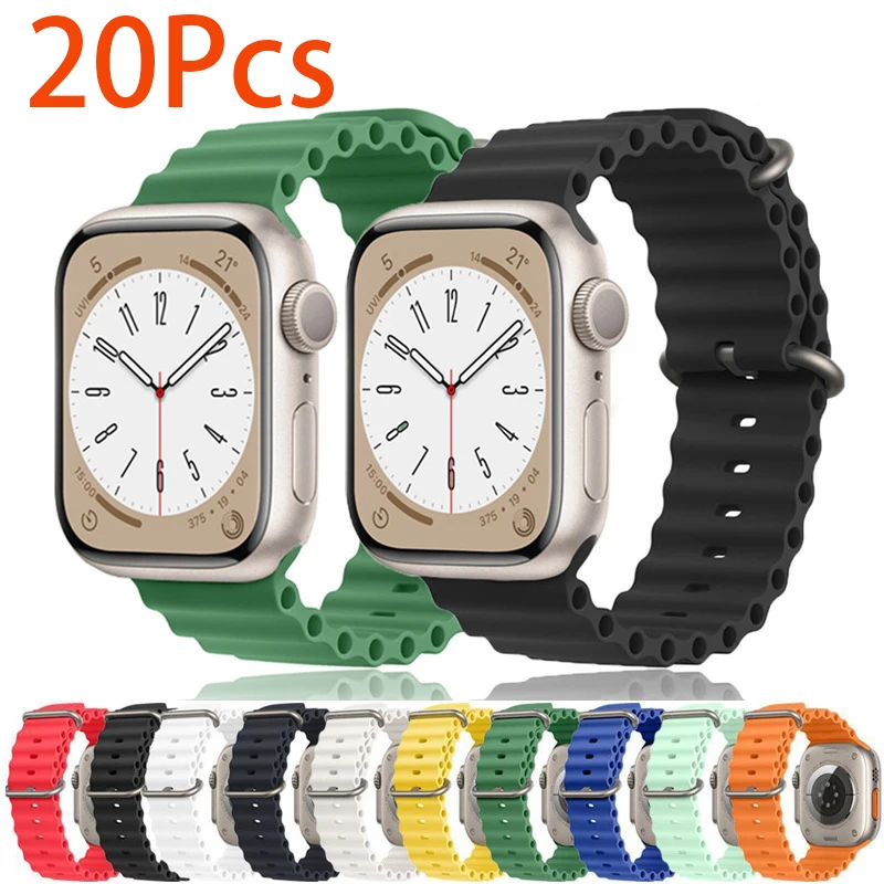 20Pcs Silicone Watch Band For Apple Watch Series 10 9 8 7 6 5 4 SE 49mm Ultra 45 44 41 40 42 38mm