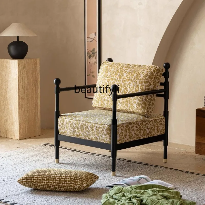 

French Retro Single Sofa Chair Designer Style Small Apartment Living Room Balcony Lounge Chair Bedroom Lazy Sofa Chair