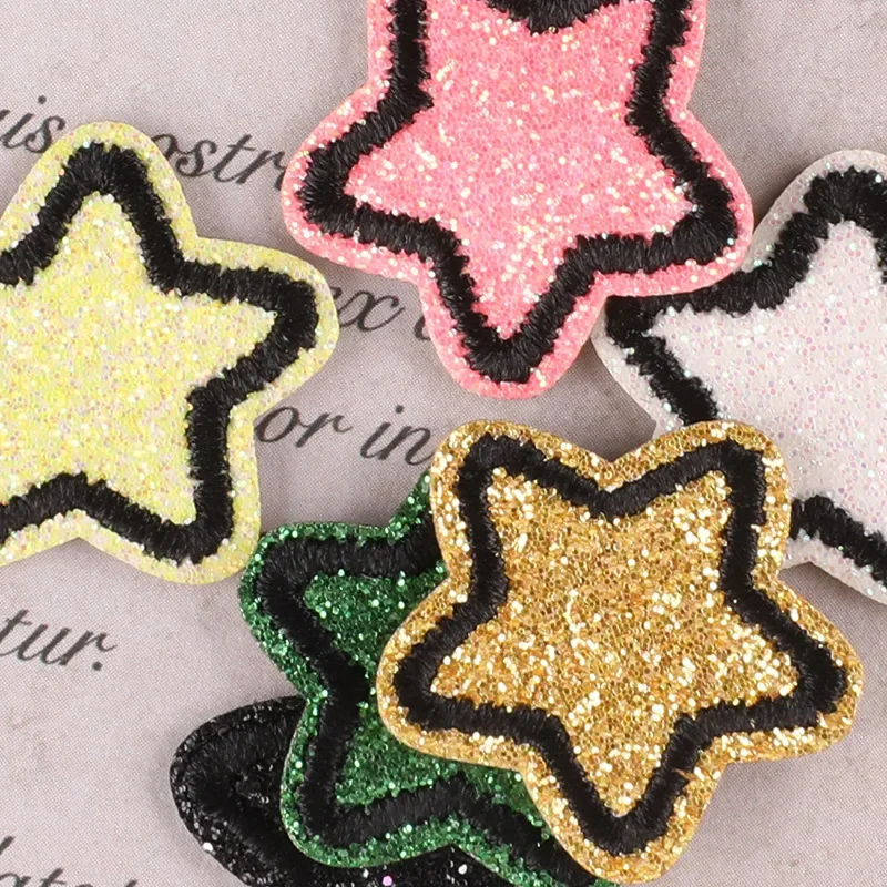 Self-adhesive Wholesale 10pcs Shine Small Star Heart Iron on Patches for Clothing Fusible Patch Clothes Sticker Applique Stripes