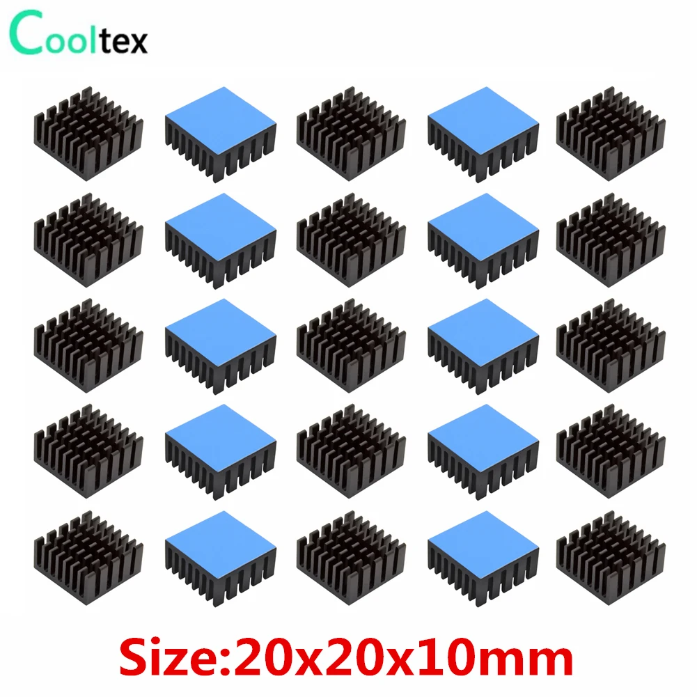 

200pcs 20x20x10mm Aluminum Heatsink With Thermal Conductive Tape