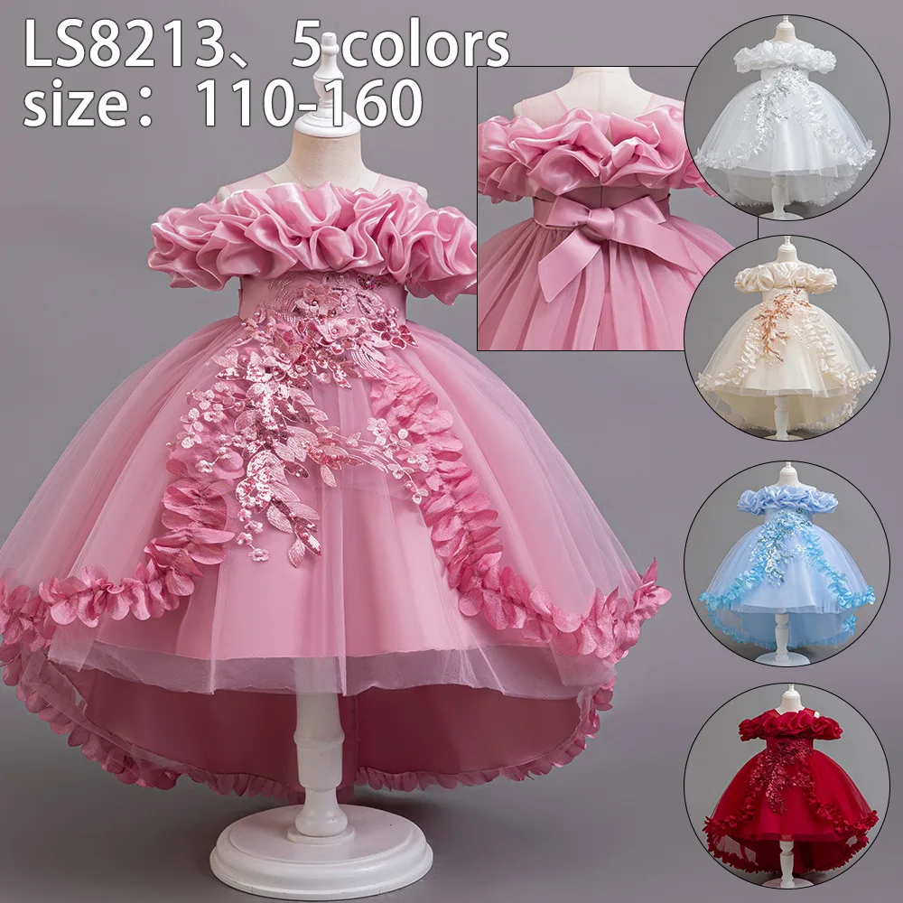 

Детская пышная газовая юбка принцессы на одно плечо, платье для выступлений на хвосте для девочек, свадебное платье, детское платье