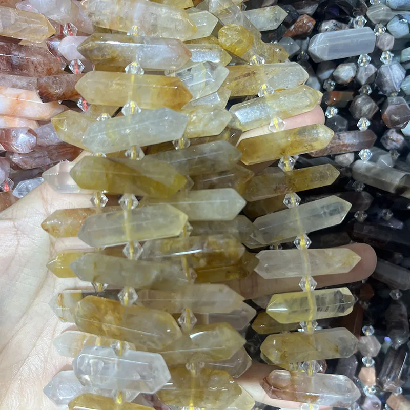 Natural Tiger Eye Citrine Labradorite Rose Quartz Double Pointed Crystal Drill Top Hole Beads colour stone ForDIY Bracelet Bead