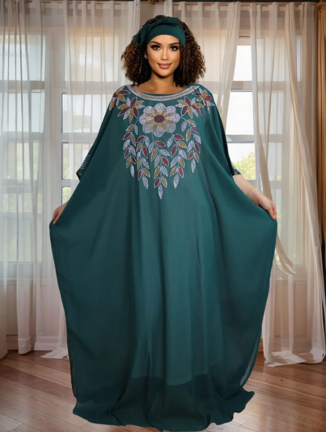 

Elegant Batwing Sleeve Evening Dress for Women Casual Wear Maxi Gown