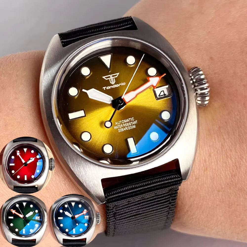 Tandorio 20BAR Dive Golden Sunburst Dial 36MM Small Military Japan NH35/PT5000 Automatic Men/Lady Wristwatch Domed AR Sapphire