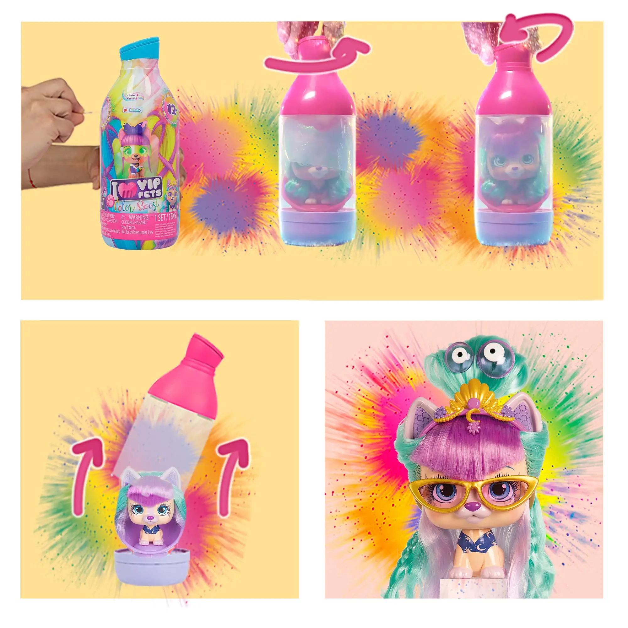 I Love VIP Pets Color Boost Collection Surprise Hairdressing Pet Dog Blind Box Bottle Trendy Braided Doll Toy view 5