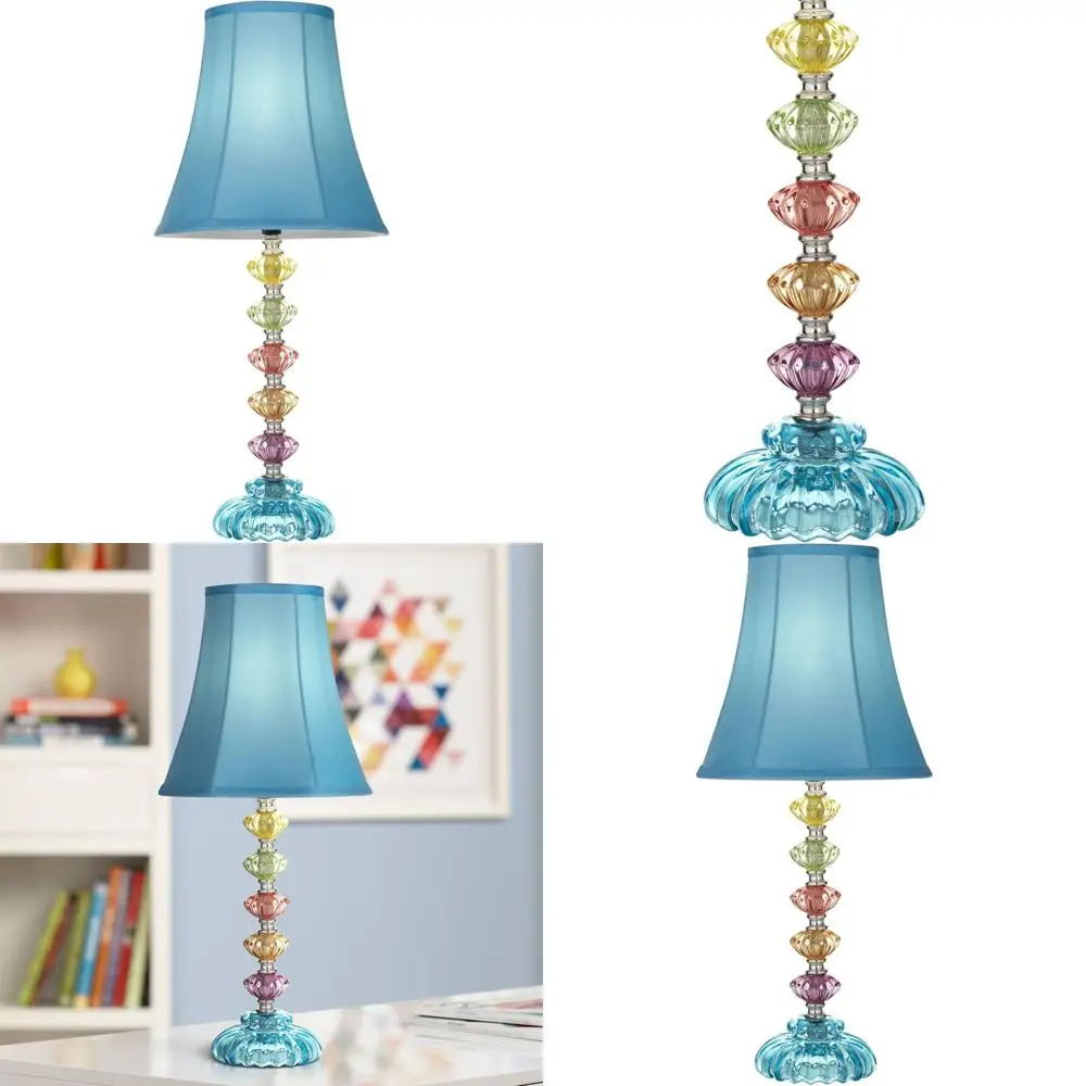 

21 Traditional Chic Accent Table Lamp with Multi-Colored Stacked Glass Shade for Home Decor