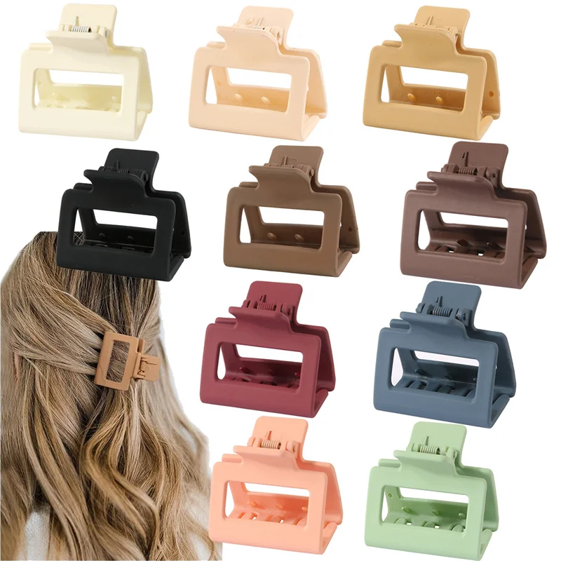 

New 5cm Hair Claw Clips Hollowed Rectangle Geometric Plastic Matte Color Shark Clip Clamps Grab Girls Women Hair Accessories