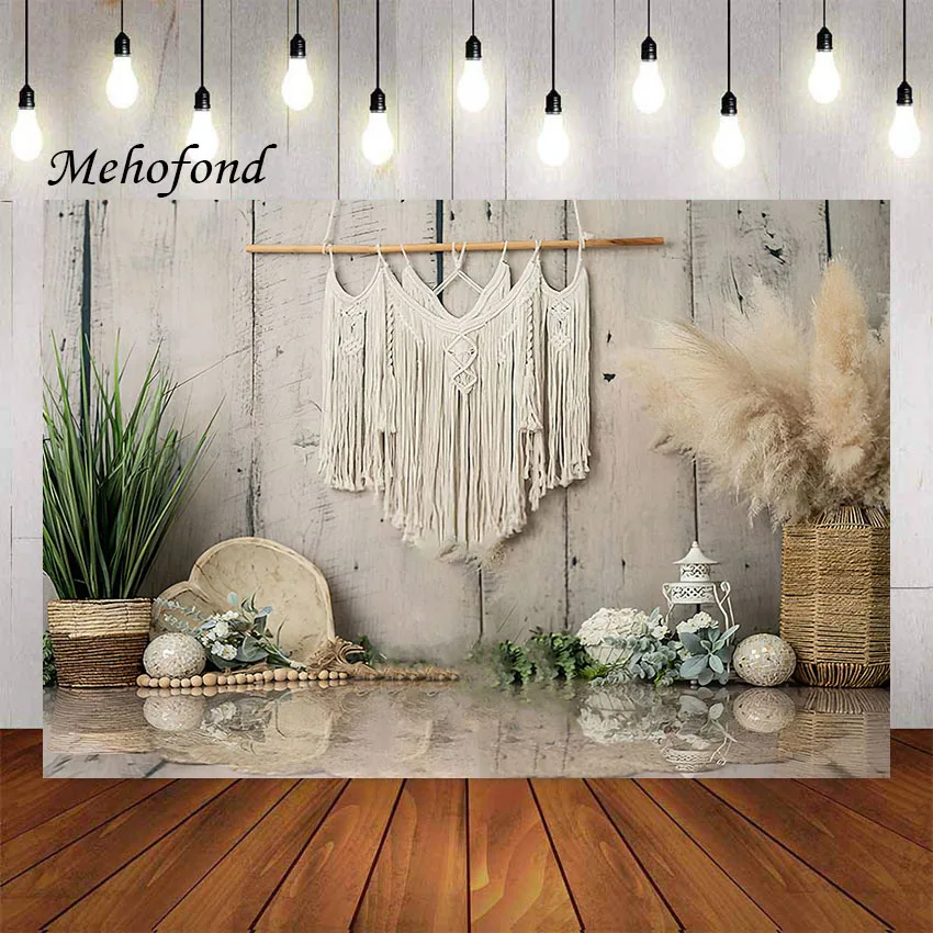 Mehofon Photography Background Bohemia Dreamcatcher Wooden Wall Pampas Grass Birthday Party Portrait Decor Photo Backdrop Studio